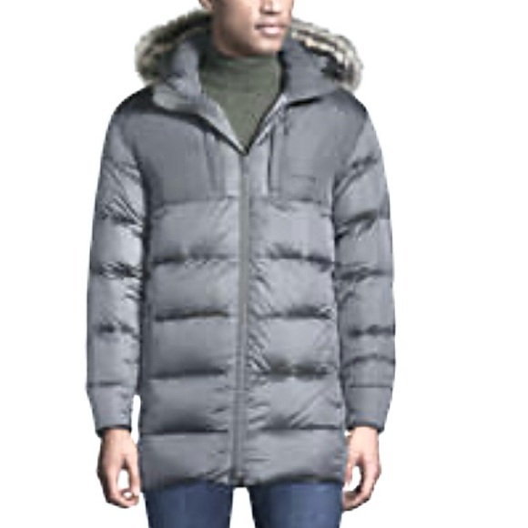 LANDSEND Mens Down Wide Channel Parka Removable Hood Lightweight Warmth CHARCOAL - Picture 1 of 7